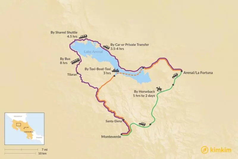Il existe plusieurs façons de se rendre de La Fortuna à Monteverde. Source : Kimkim