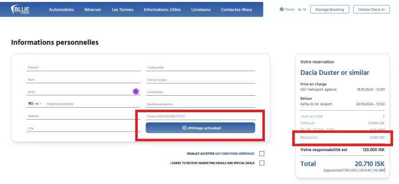 coupon réduction blue car