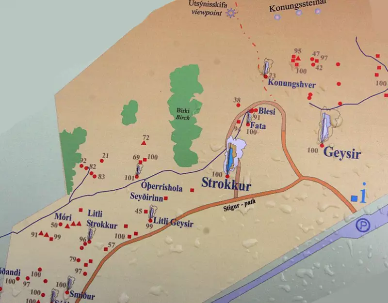 Carte de la zone géologique Geysir